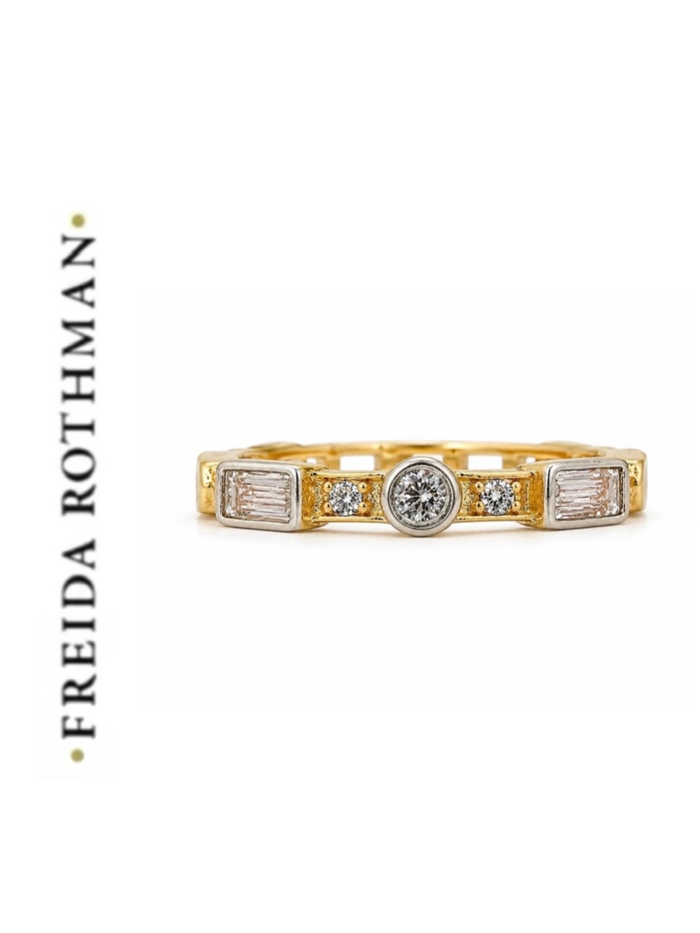 Freida Rothman Sterling Silver & Matte Gold Bezel Set Rectangular Stacking Ring